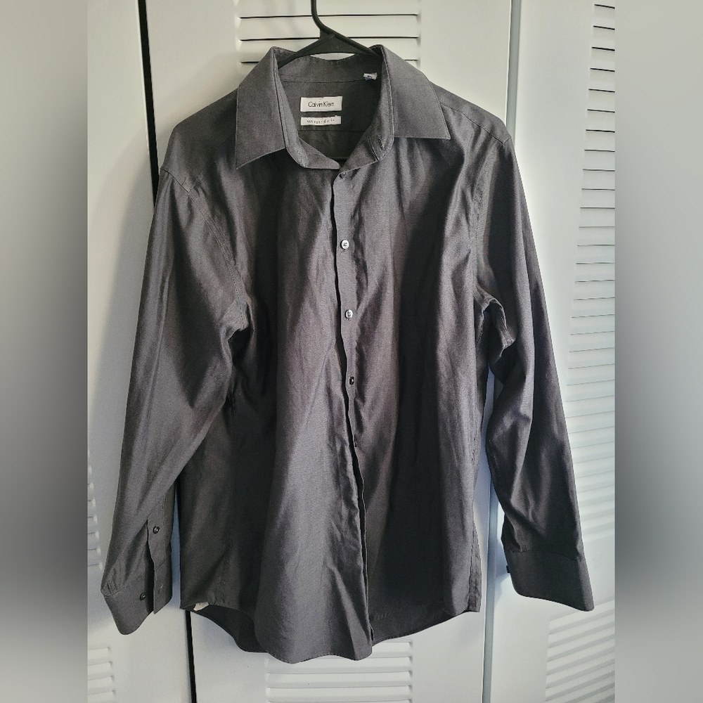 Men's Calvin Klein Charcol Gray Button Down Shirt Slim Fit Size 16 32/33 - Picture 6 of 6